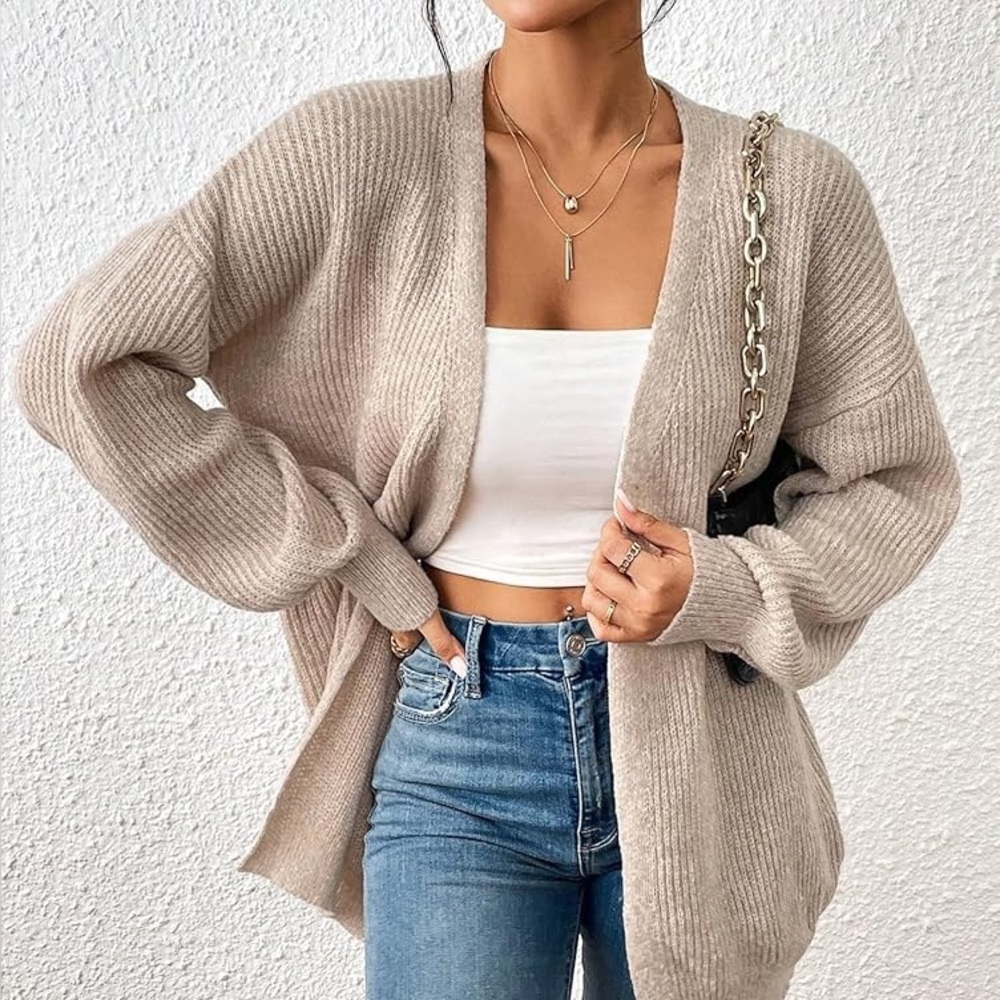 American Eagle Outfitters Oversized Ribbed Cardigan in Taupe